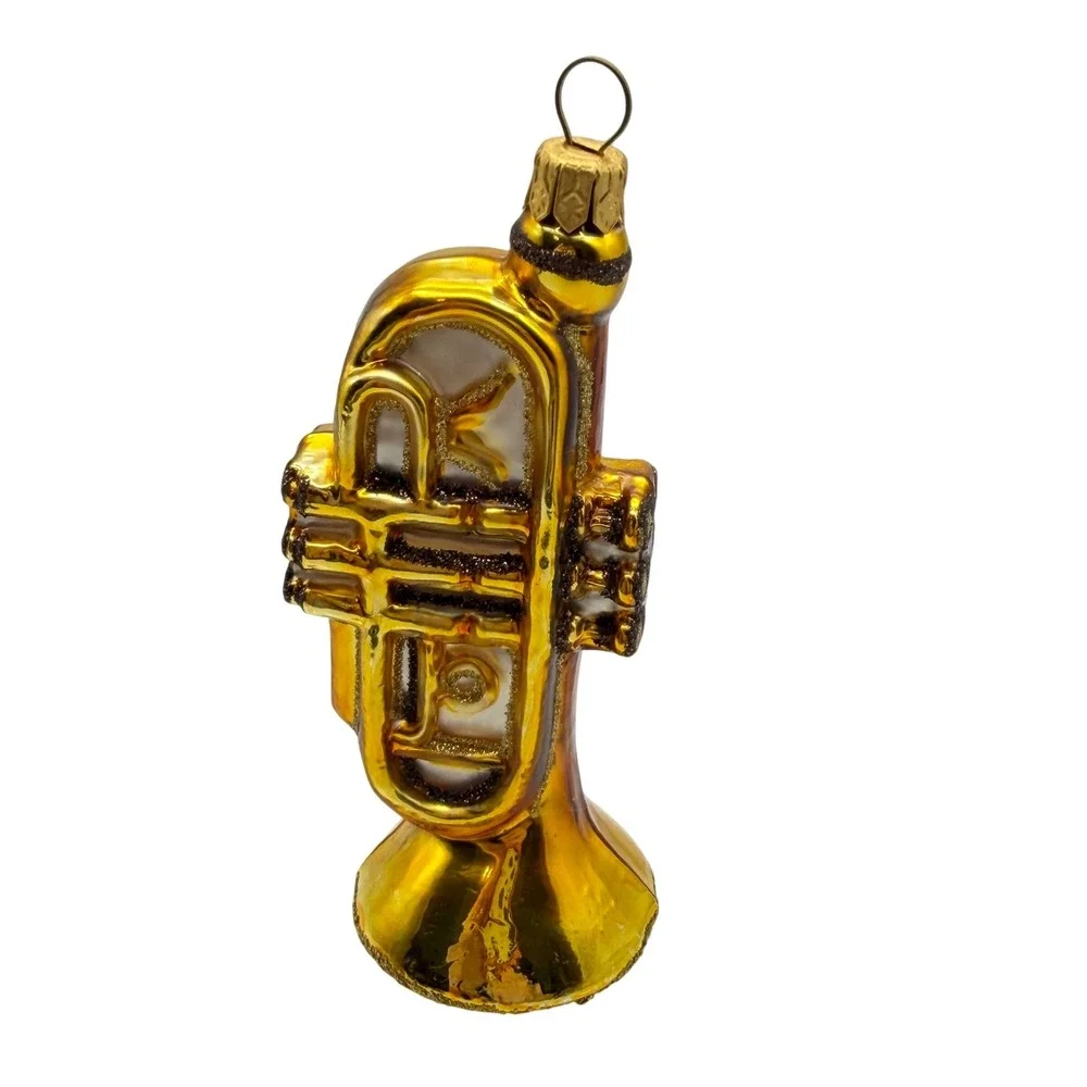 Trumpet glass Christmas tree Ornament Musical Instrument Glitter brass